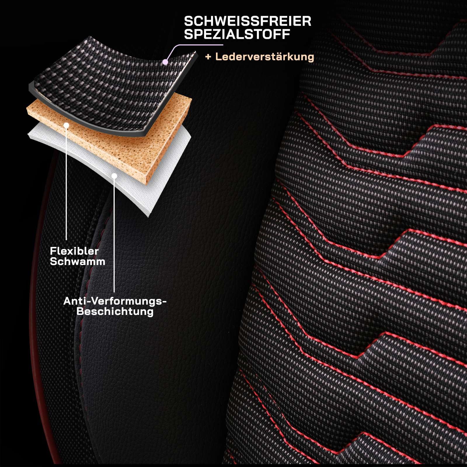 Autositzbezüge Universal für PKW & SUV – Premium Vordersitze Auto Sitzbezug aus Piqué-Stoff, Schwarz-Rot, Airbag-Kompatibel Sitzauflage, Autoschonbezug, Komplett Set inkl. Montageset