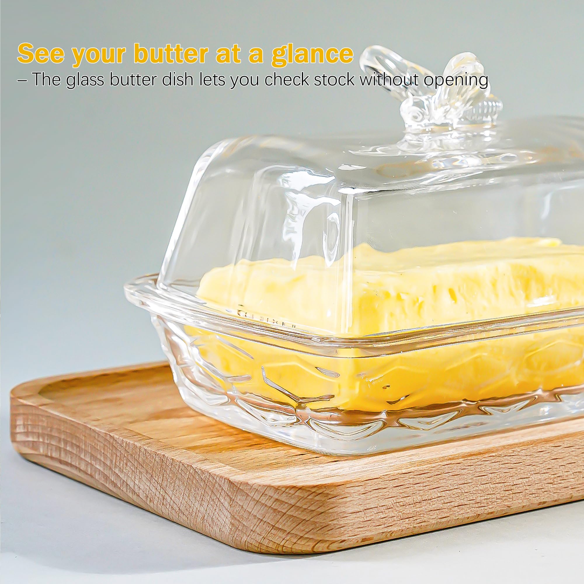 kanpura Clear Glass Butter Dish, Premium Butter Dish with Lid and Easy Grip Handle, Easy to Use and Food Safe, Dishwasher Safe