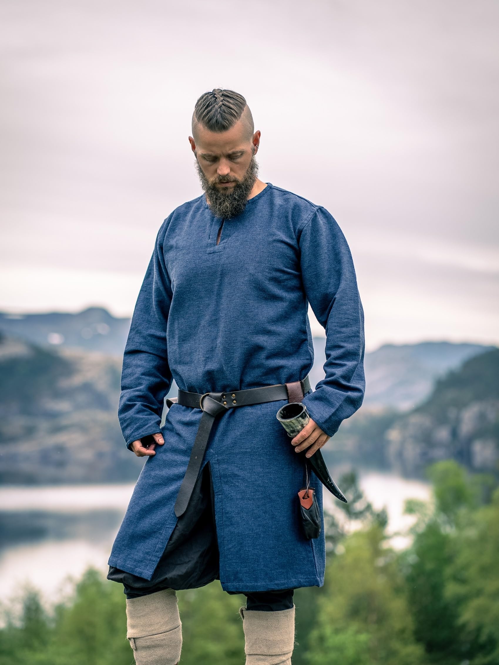 Wikingowie tunika średniowieczna odzież LARP Lennart niebieska