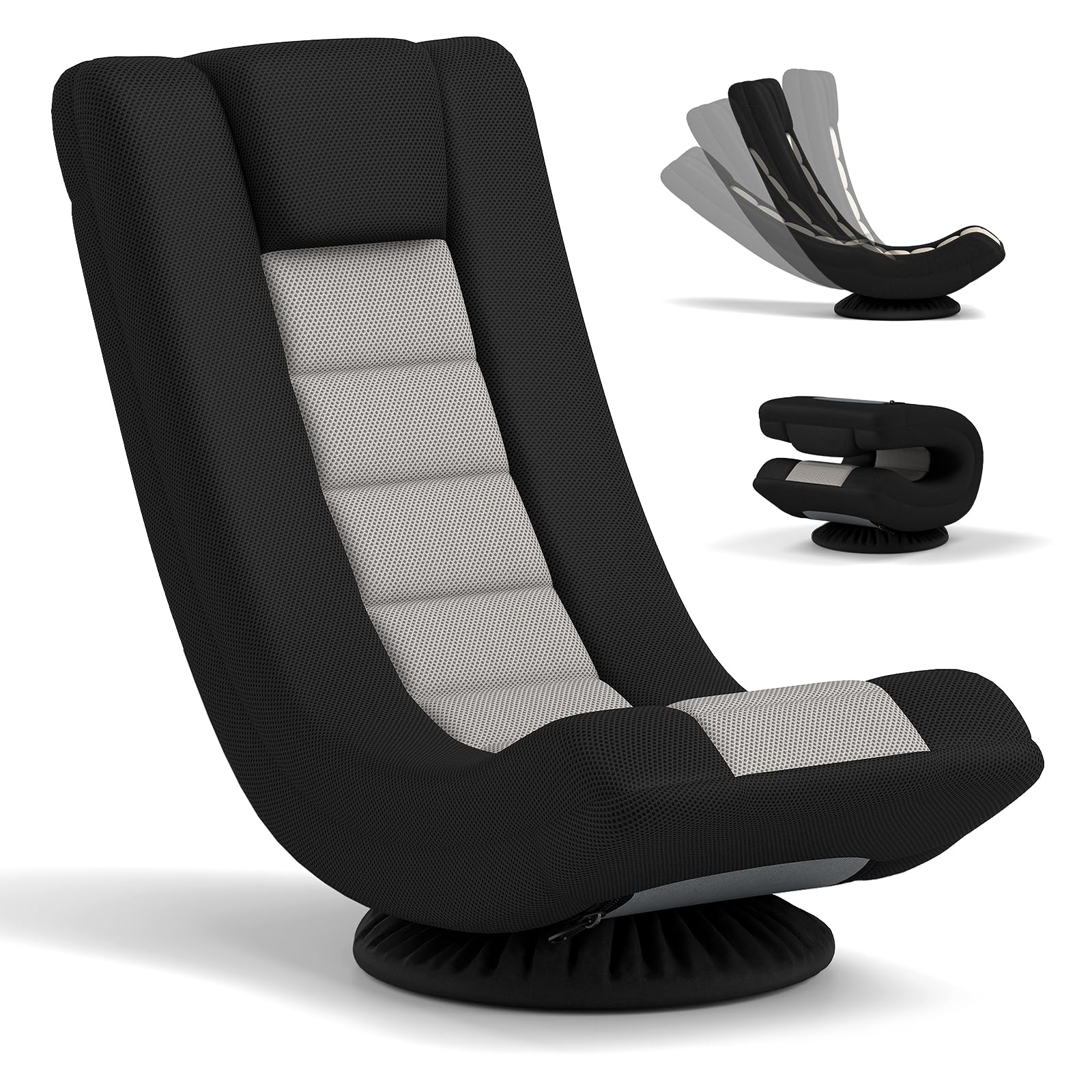 COSTWAY Silla de Suelo Giratoria 360°, Silla de Juego con Respaldo Ajustable en 4 Posiciones, Sofá Perezoso con Soporte Integral, Base de Metal, Silla de Piso para Lectura y Videojuegos (Gris)