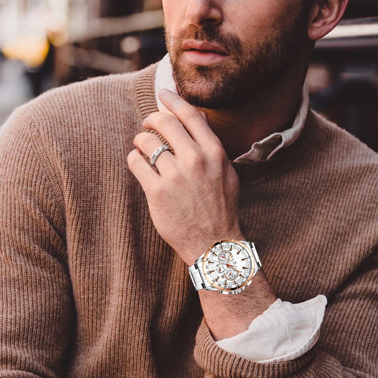 Zegarek biznesowy, klasyczne męskie zegarki chronografowe, obudowa ze stopu, pasek ze stali nierdzewnej, elegancki pasek mechaniczny, idealne akcesoria do odzieży biznesowej dla nauczycieli i