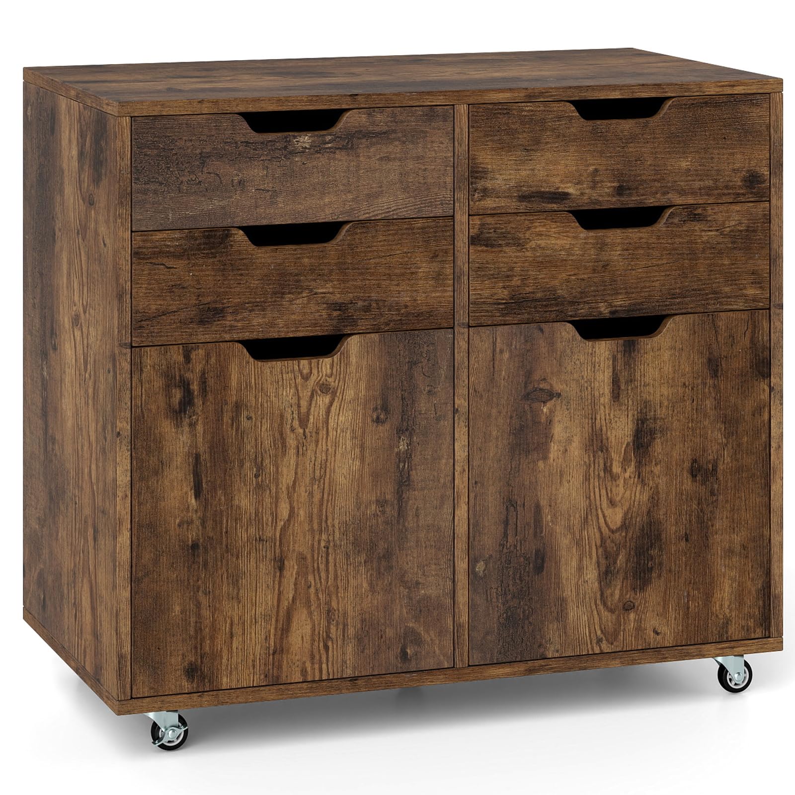 SFAREST Mobile File Cabinet with Drawers, Multifunctional Wooden Printer Stand with Door & Wheels, Stationery Rolling Filing Cabinet and Home Office Drawer Chest(Rustic Brown,4 Drawers+2 Doors) — image 1