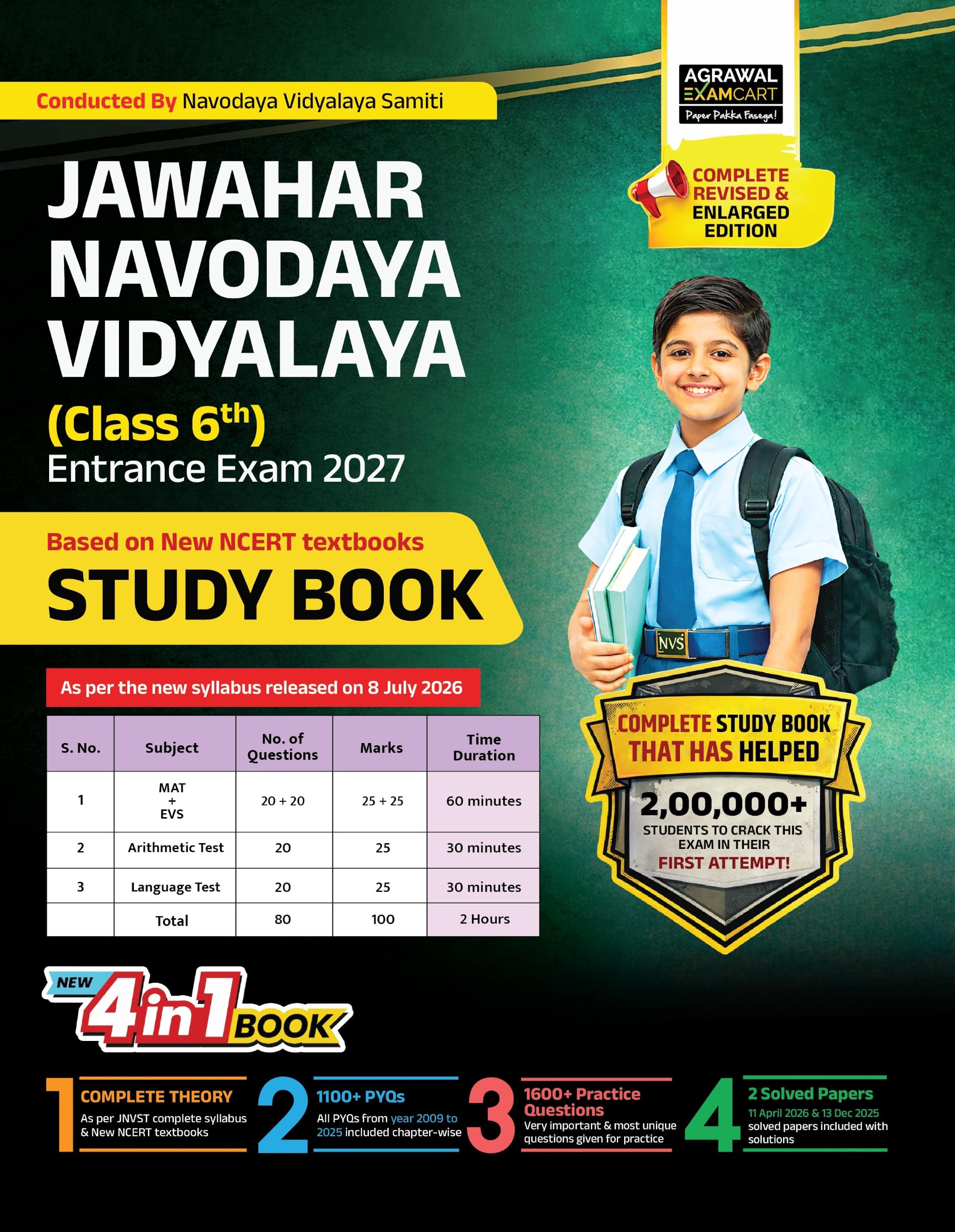 Examcart Jawahar Navodaya Vidyalaya (JNV) Class 6 Entrance Exam Study Guide Book 2027 | NCERT Based Complete Theory, Chapterwise Question | Latest Solved Paper + Practice Set (English Medium)