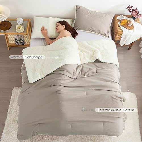 Miniatura 3 de COTTEBED Juego de edredón reversible de sherpa tamaño Queen, ligero pero cálido, suave, desgastado para ropa de cama de tamaño matrimonial, 3