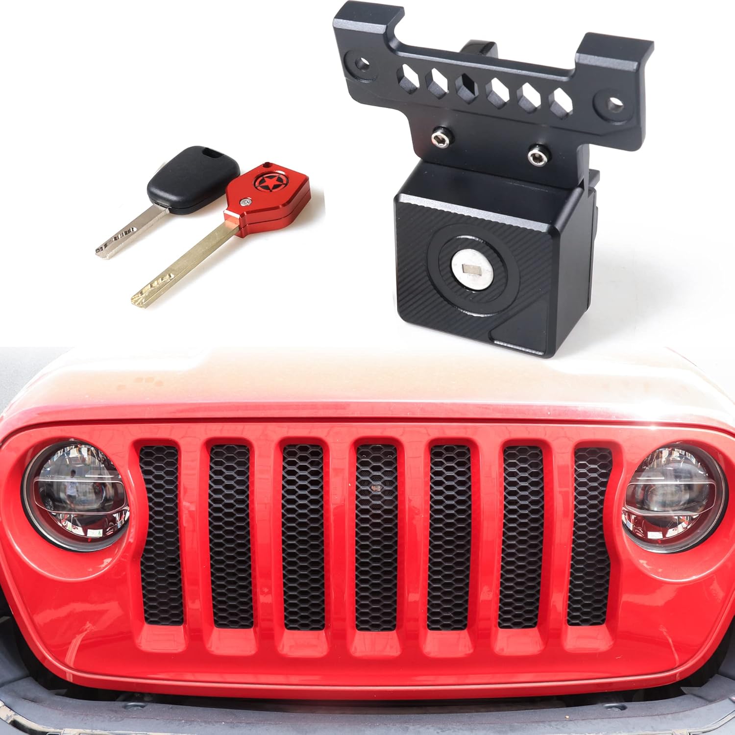 JL Hood Lock with Key for Jeep Wrangler, Locking Hood Latches for Jeep Wrangler JL JLU 4XE, Anti-Theft Eliminate Hood Flutter, Aluminum (for 2018-2026 Jeep Wrangler JL JLU)