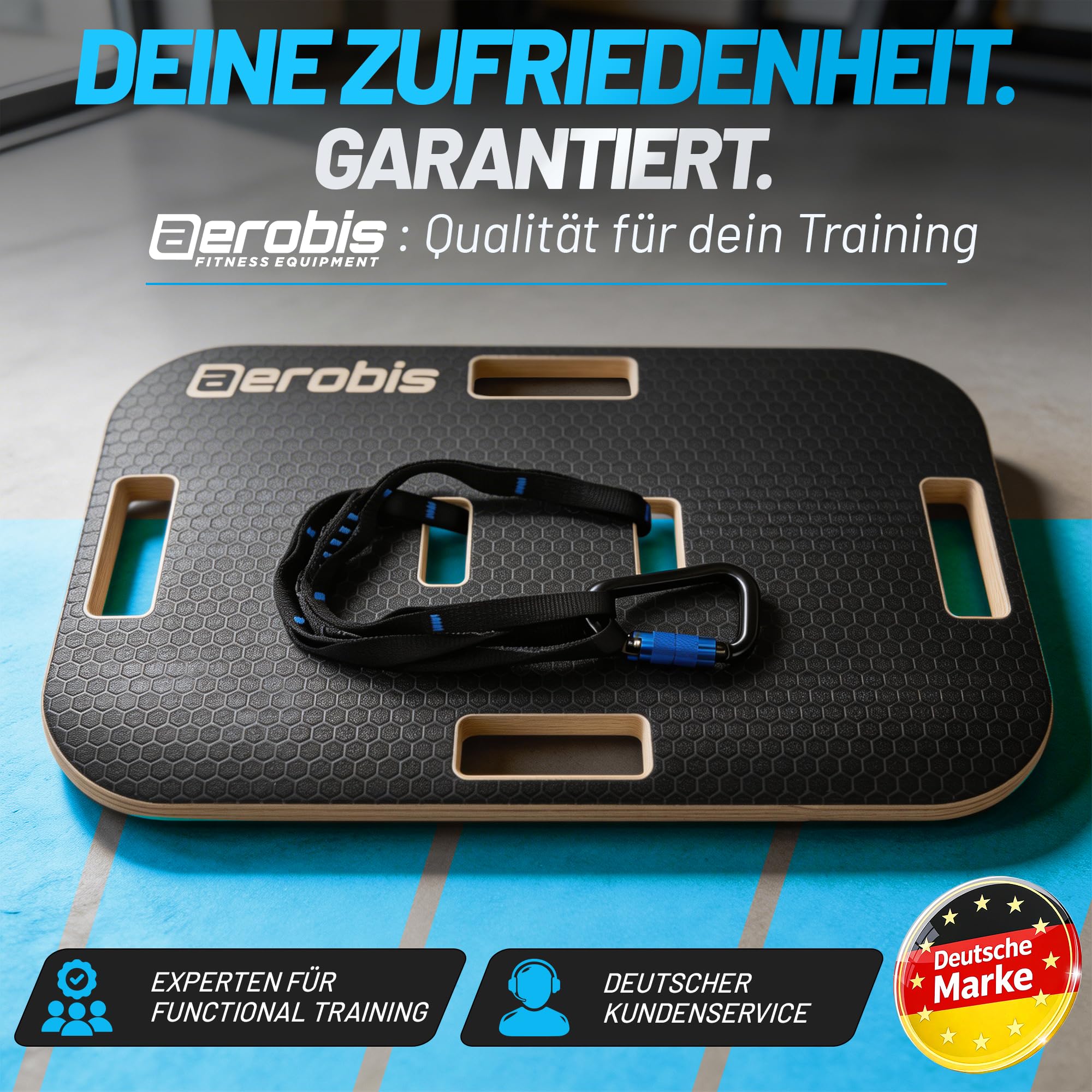aerobis® Base Board – Trainingsplattform aus Holz für Widerstandstraining – Rutschfeste Fitness-Platte mit Gummifüßen – Kompatibel mit Powerbands & Powrlink – 570x350mm – Belastbar & stabil