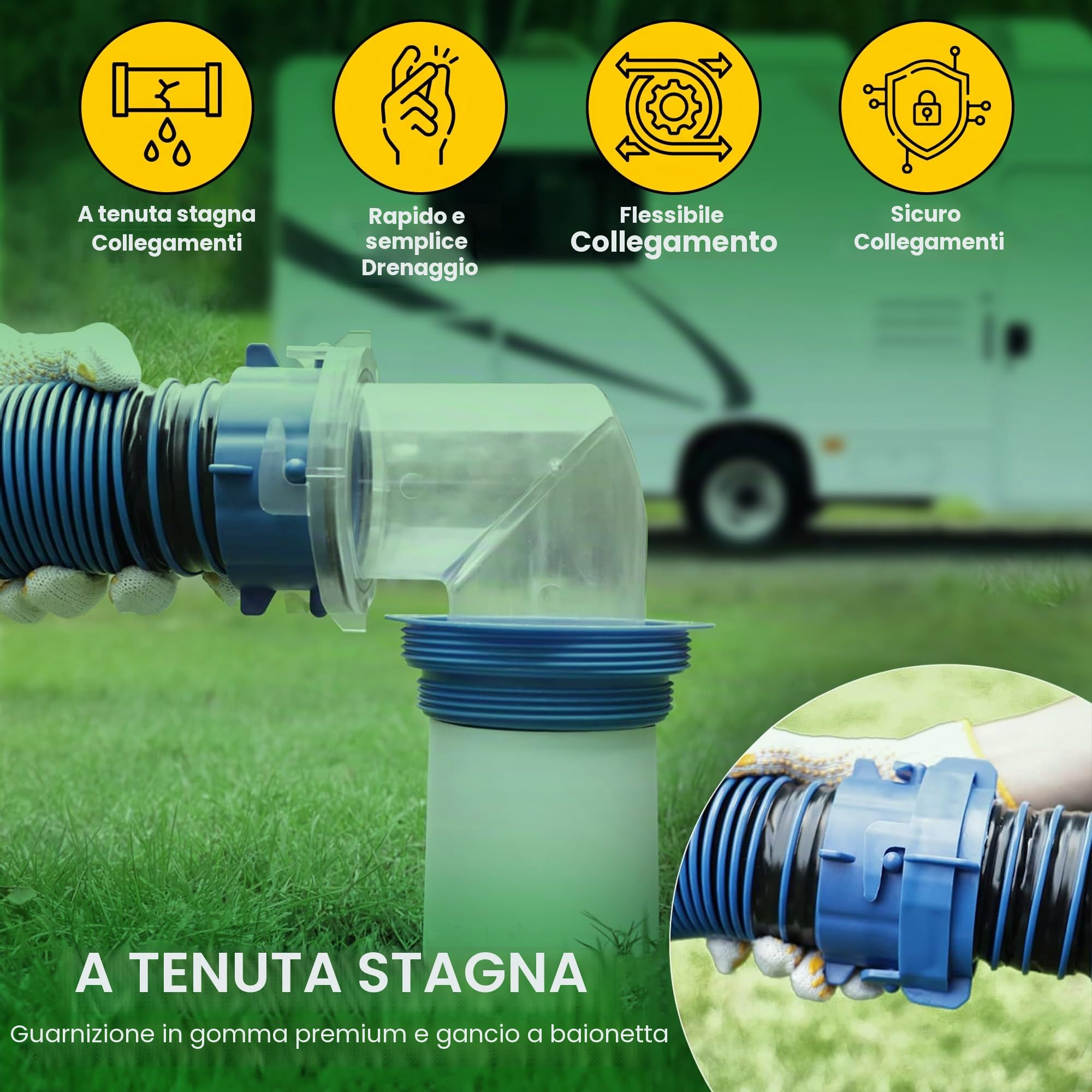 Offgridtec® Set di tubi di scarico per camper senza attrezzi, ideali per lo scarico dell'acqua e delle acque reflue