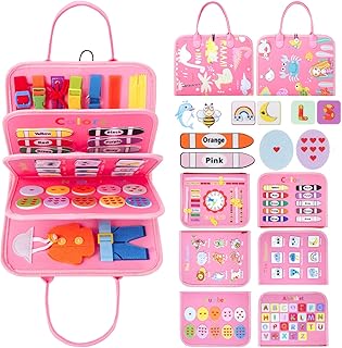 Ladiwanka Busy Board for Toddlers 1 2 3 4 Years Old, Montessori Toy Preschool Life Skills Learning Sensory Board, Dress Fine Motor Skills Count Color in One Portable Travel Gifts to Keep Babies Busy