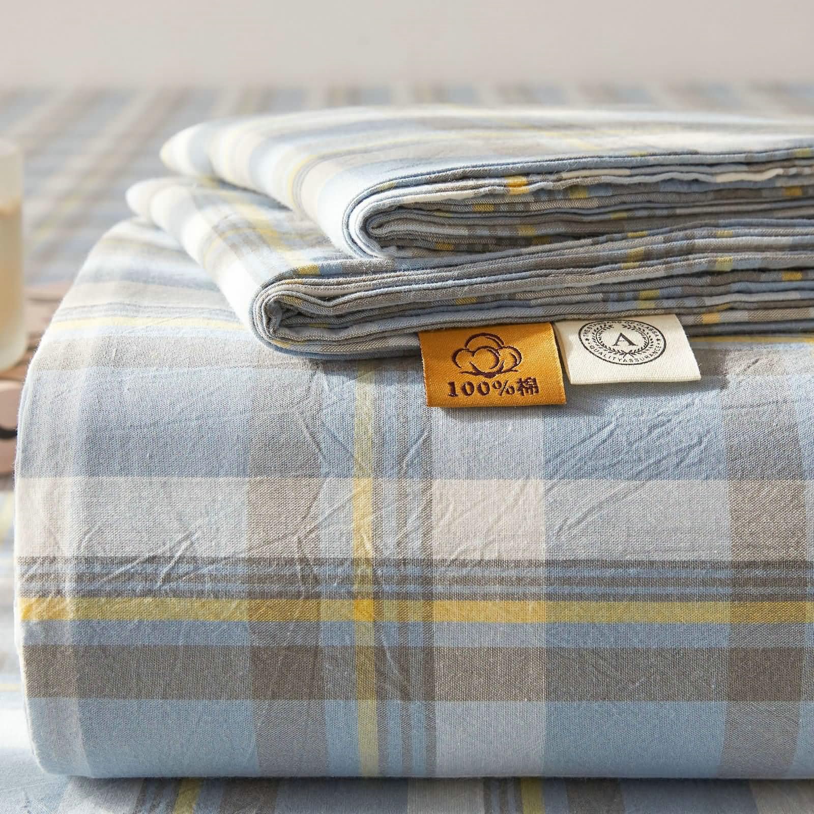 Gualiy 135x200cm Spannbetttuch, Spannbettlaken Set Blau Streifenmuster Baumwolle Matratzenhöhe bis 5-25cm