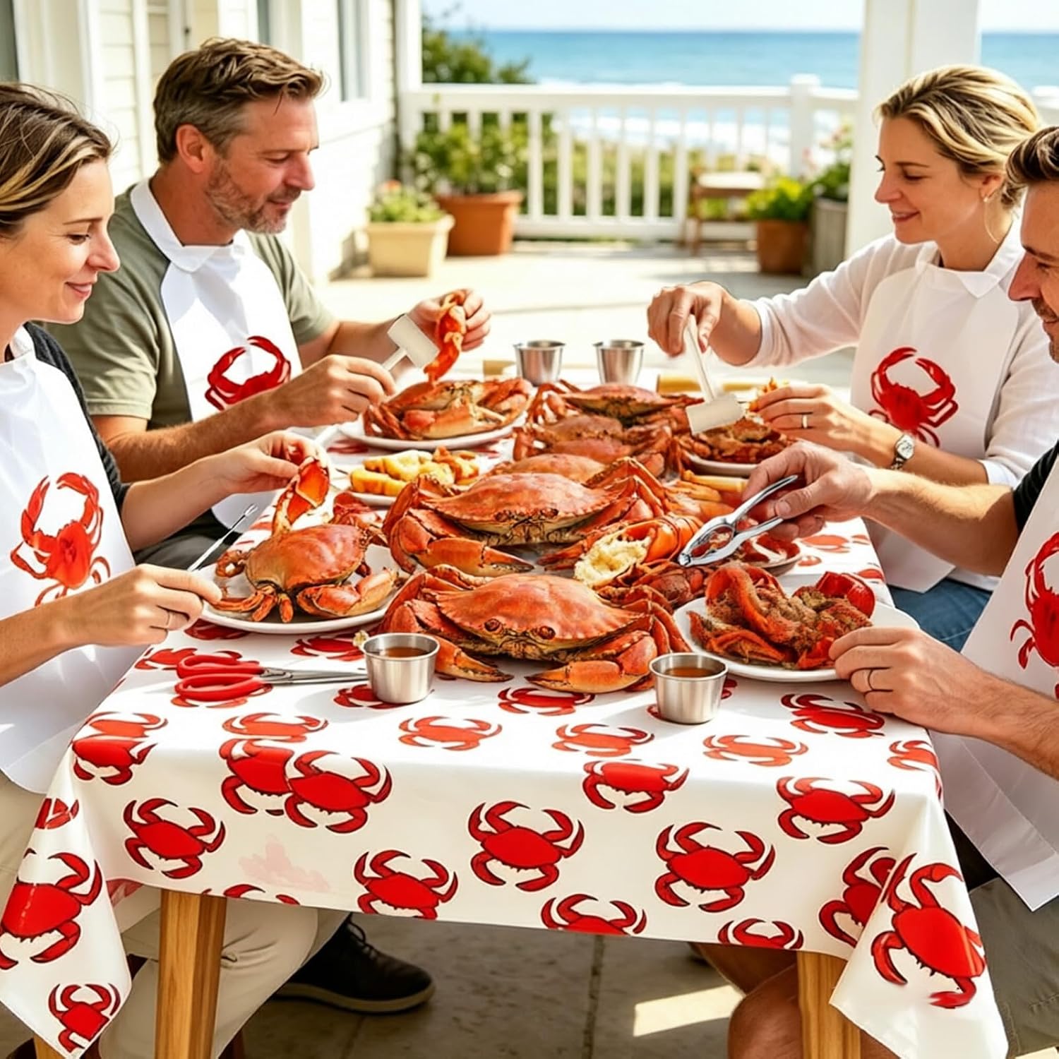 48 PCS Seafood Tools Set Boil Party Supplies Includes Crab Crackers, Lobster Shellers, Forks/Picks, Scissors, Hammer, Sauce Cup, Bibs, Disposable Gloves & Tablecloth