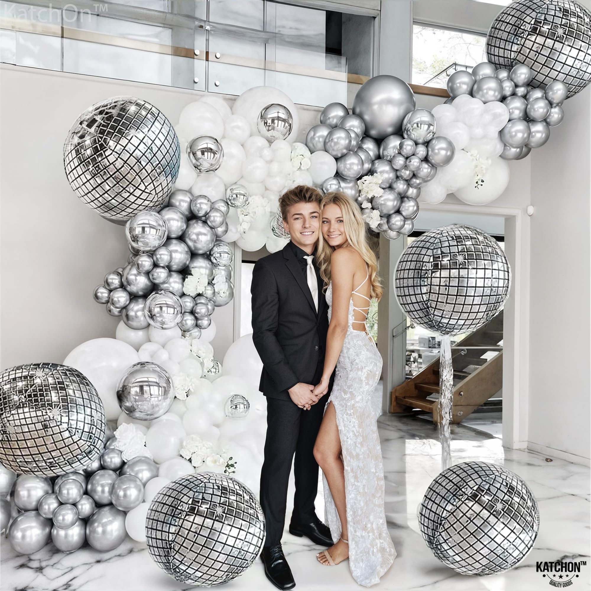 KatchOn, Silver Disco Ball Balloons - Huge 22 Inch, Pack of 6 | 4D Sphere Balloons for Disco Party Decorations | Bachelorette, Birthday, Retro Party Decorations | New Years Decorations 2026