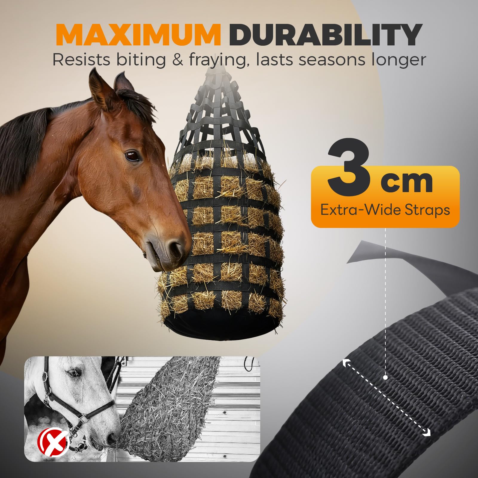Red de heno Grande para Caballos, con Capacidad para 6 kg de heno, portátil, de 6 x 8 cm, Resistente y Duradera, para Caballos, ovejas y Ganado (Negra, 45 x 90 cm)