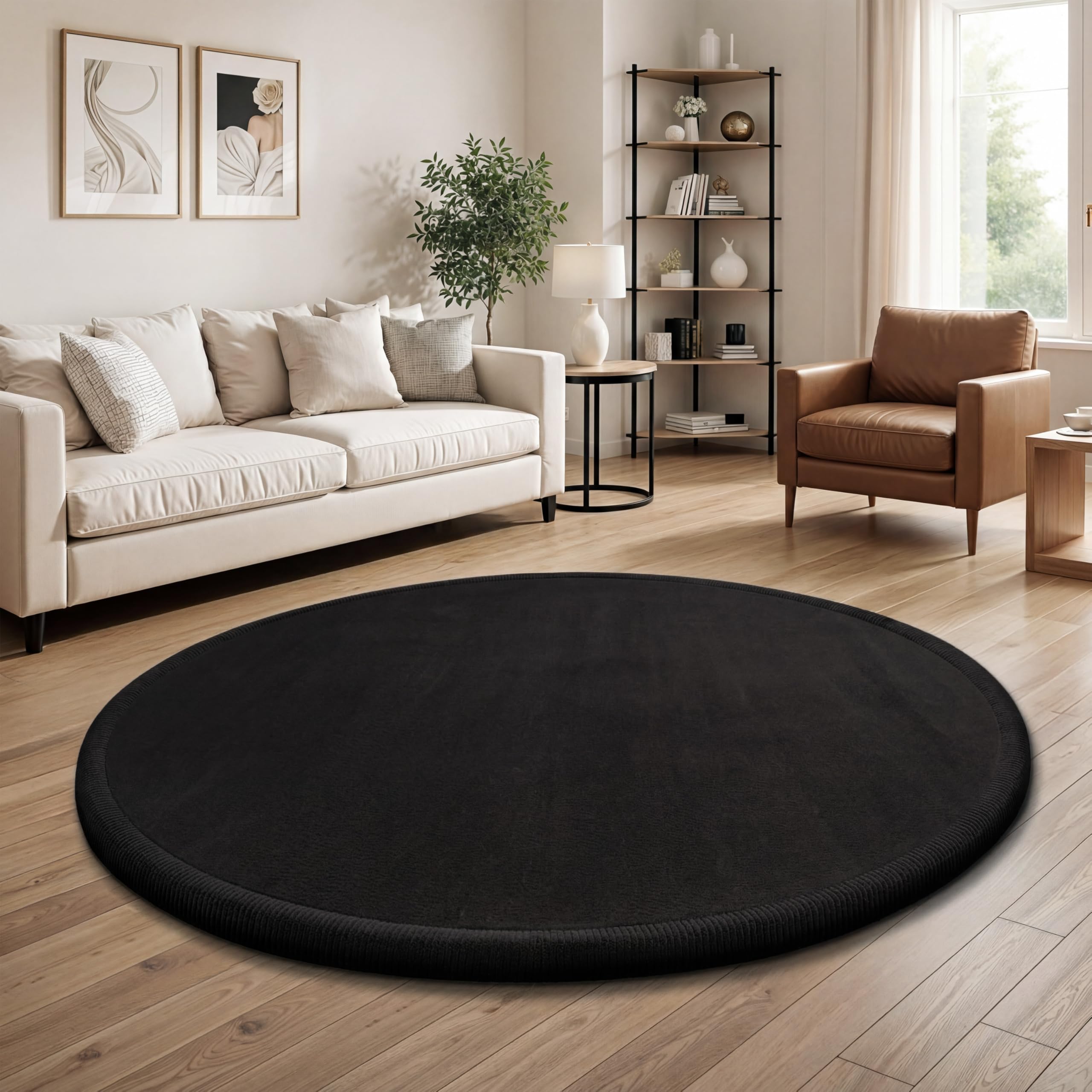 Paco Home Teppich Kinderzimmer Kinderteppich Baby Spielteppich Krabbeldecke Krabbelmatte Weich rutschfest Jungen Mädchen Deko, Grösse:160 cm Rund, Farbe:Schwarz