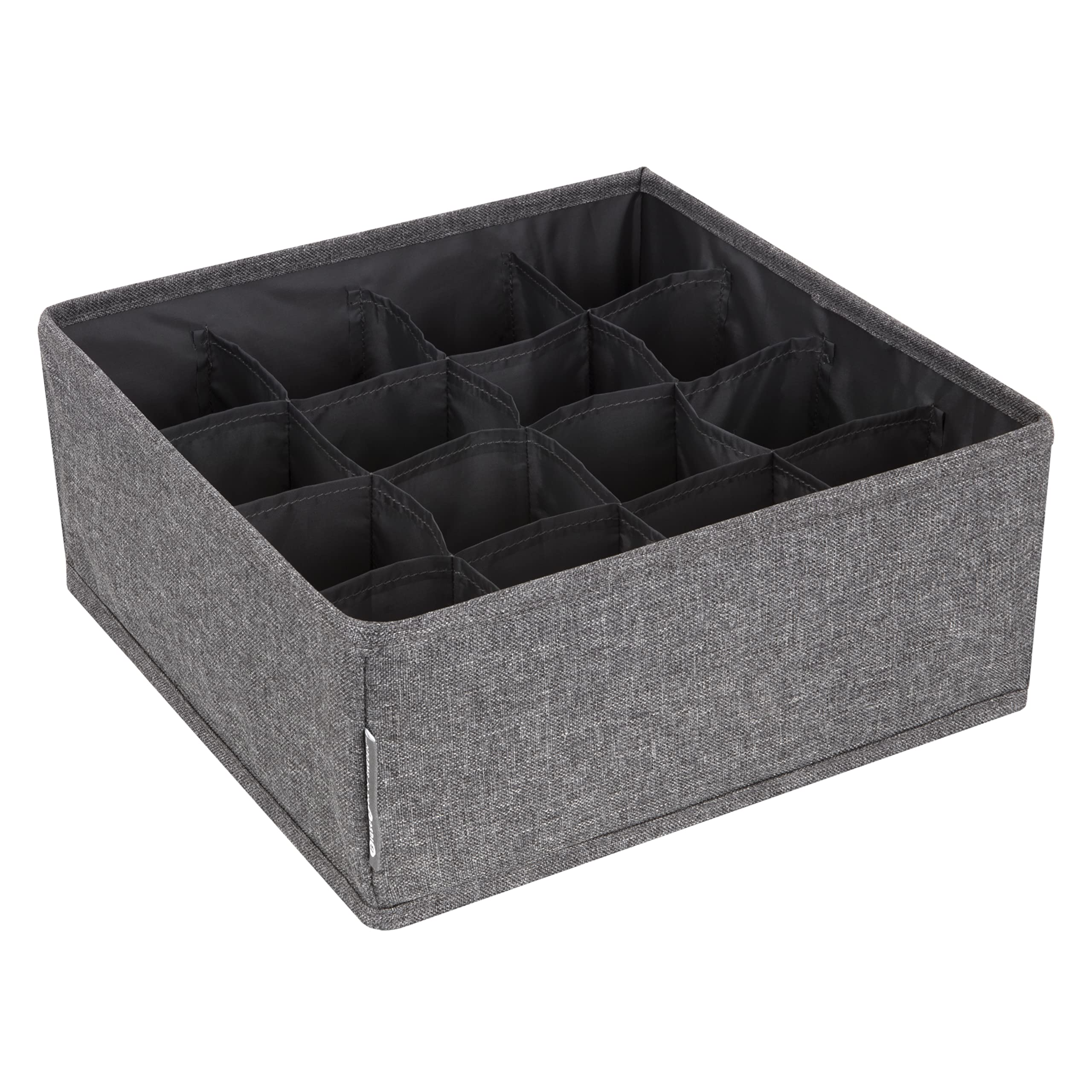 Bigso Box of Sweden Fabric Drawer Dividers with 16 Compartments - Underwear Drawer Organiser for Underwear and Socks - Drawer Storage Box - Grey