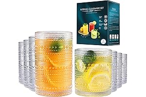 Vintage Drinking Glasses Set of 8,Hobnail Glassware 14 oz and 12 oz,Bubble...