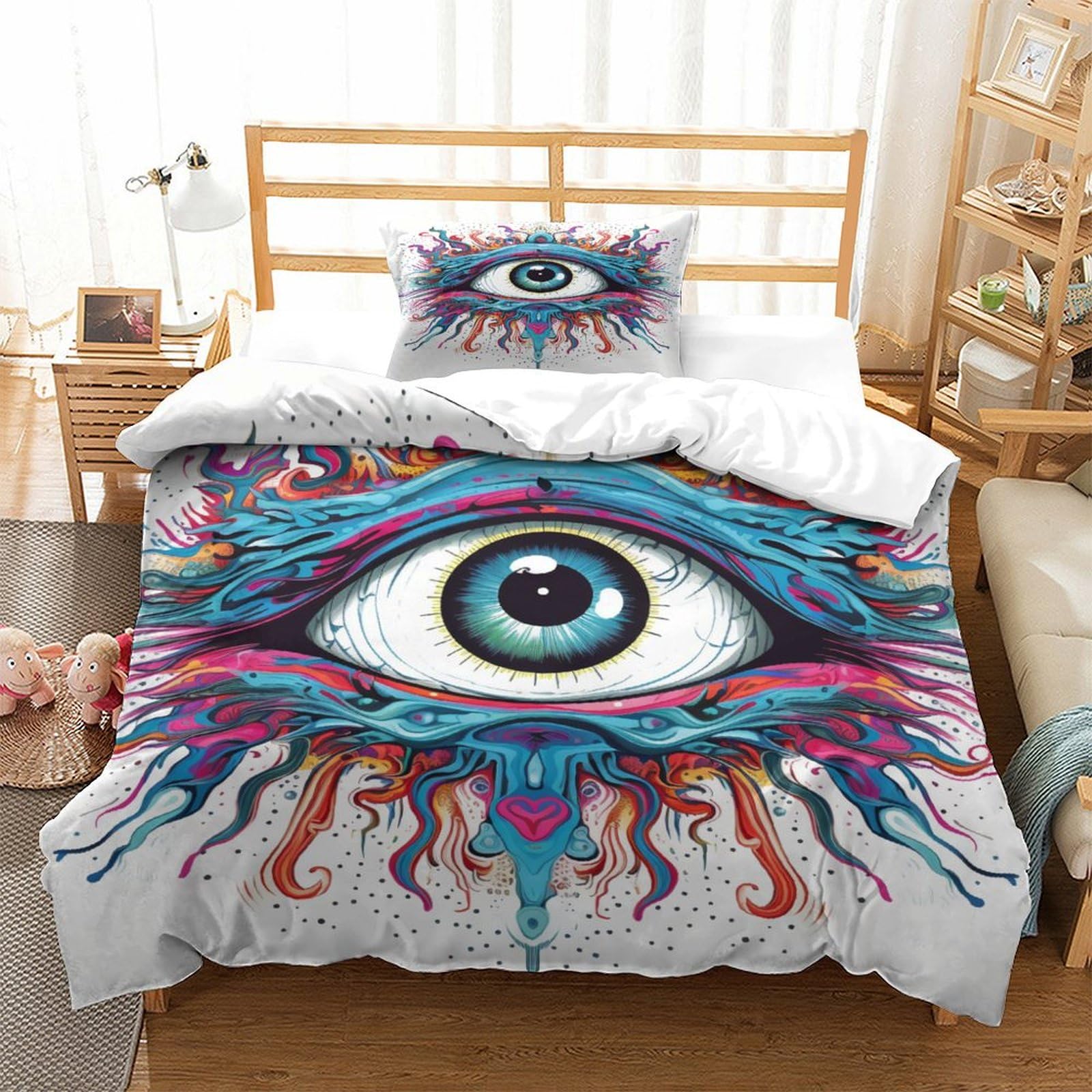 P1S9U7W5Y Vivid Abstract Eye 3D Printed Duvet Cover Set 3pcs Microfiber Artistic Eye Bedding Set Single
