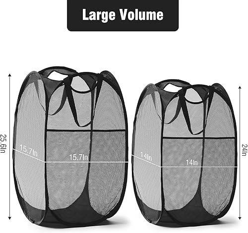 Miniatura 139 de Cesta de malla desplegable para ropa sucia con asas duraderas - Cesta plegable portátil para dormitorio, baño y viajes (azul, paquete de 3 unidades)