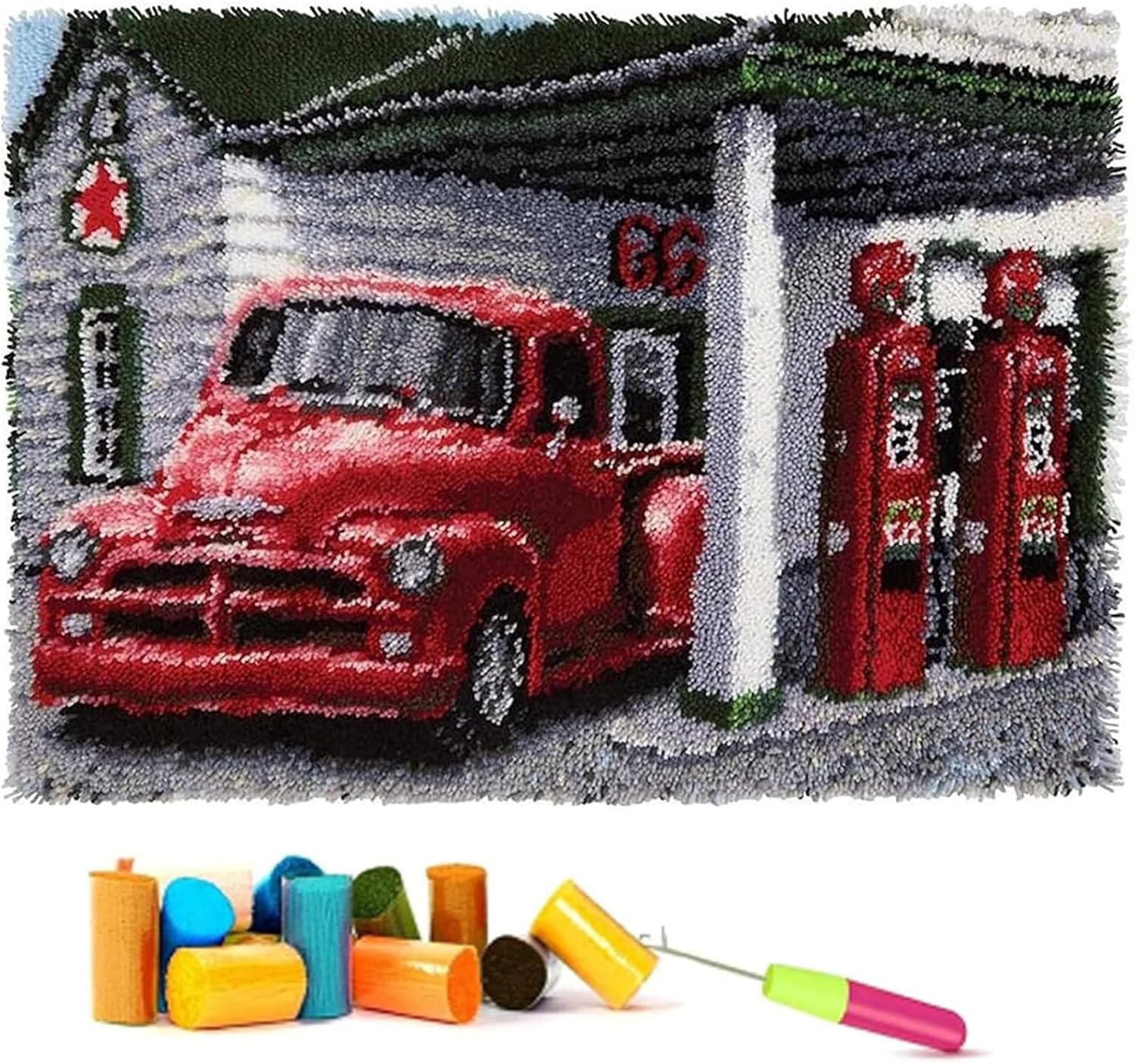 Zriechs 2026 New Latch Hook Kits for Adults, Gas Station Rug Making Kits Latch Hook Rug Kits, 40.2X27.2 Inch (102 x 69cm)