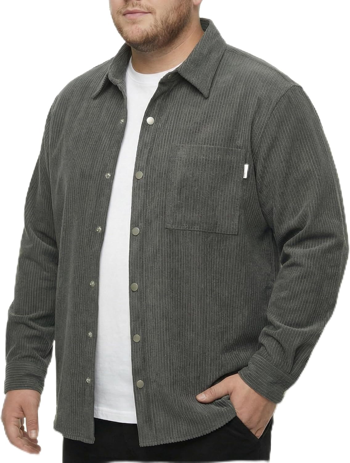 Big and Tall Men's Corduroy Shirt Jacket Long Sleeve Shacket Jacket Button Down Autumn Flannel Overshirt, 2XL-7XL