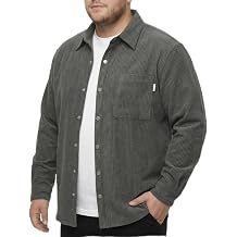 Big and Tall Men's Corduroy Shirt Jacket Long Sleeve Shacket Jacket Button Down Autumn Flannel Overshirt, 2XL-7XL