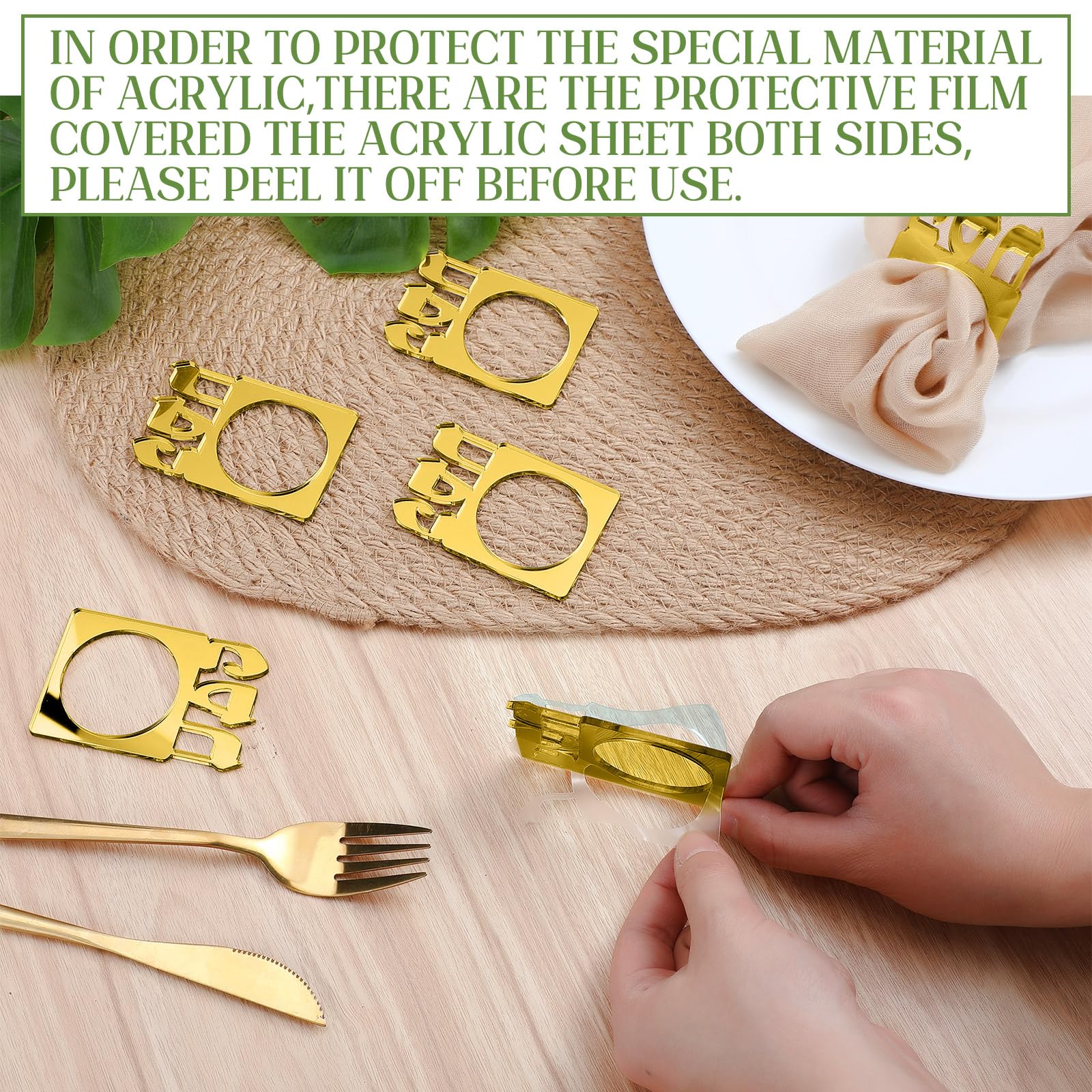 24 servilleteros acrílicos para el Pesaj Seder, servilleteros acrílicos con espejo para decoración de mesa de Pascua judía (dorado)