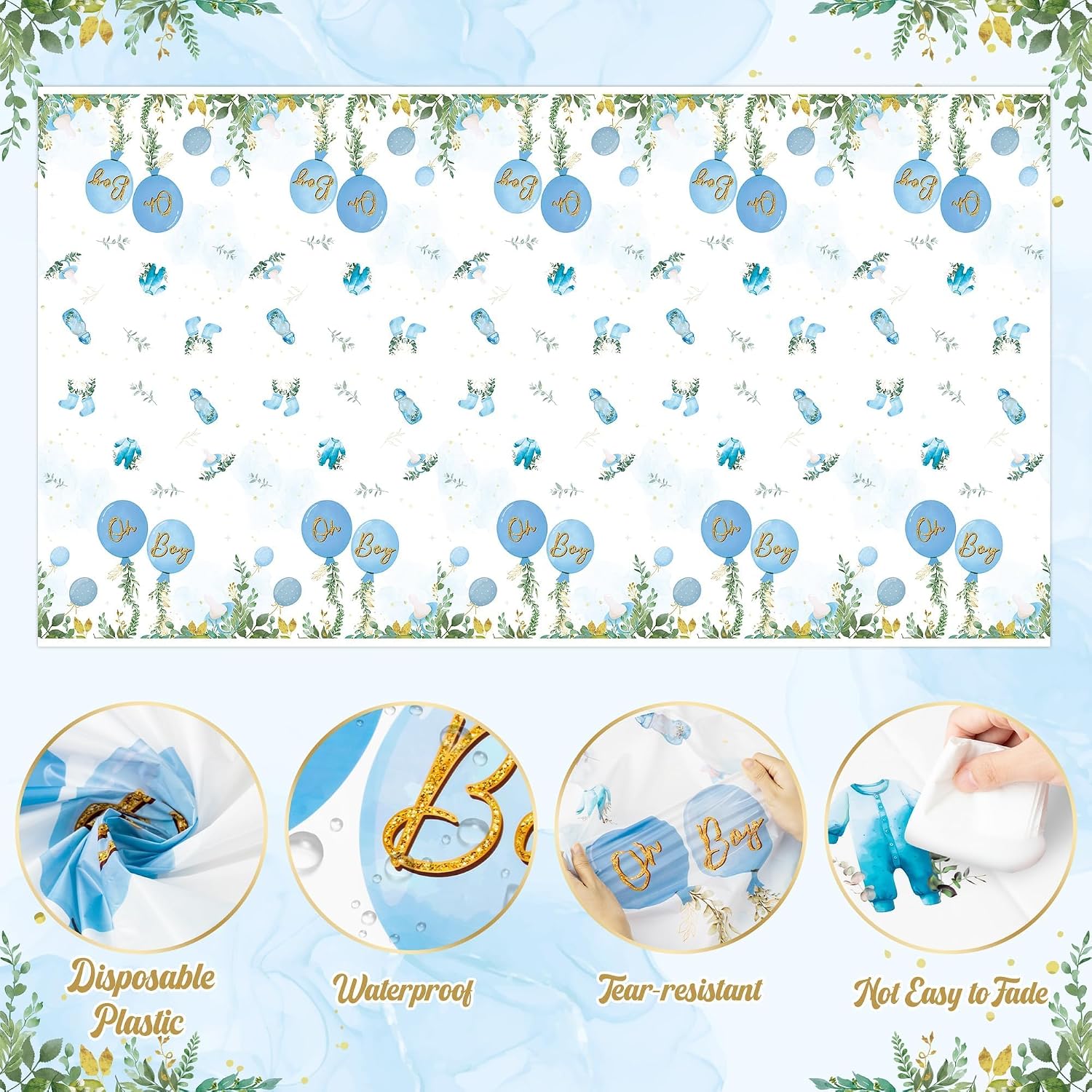 3 Pack Baby Shower Party Tablecloths for Boy image 4
