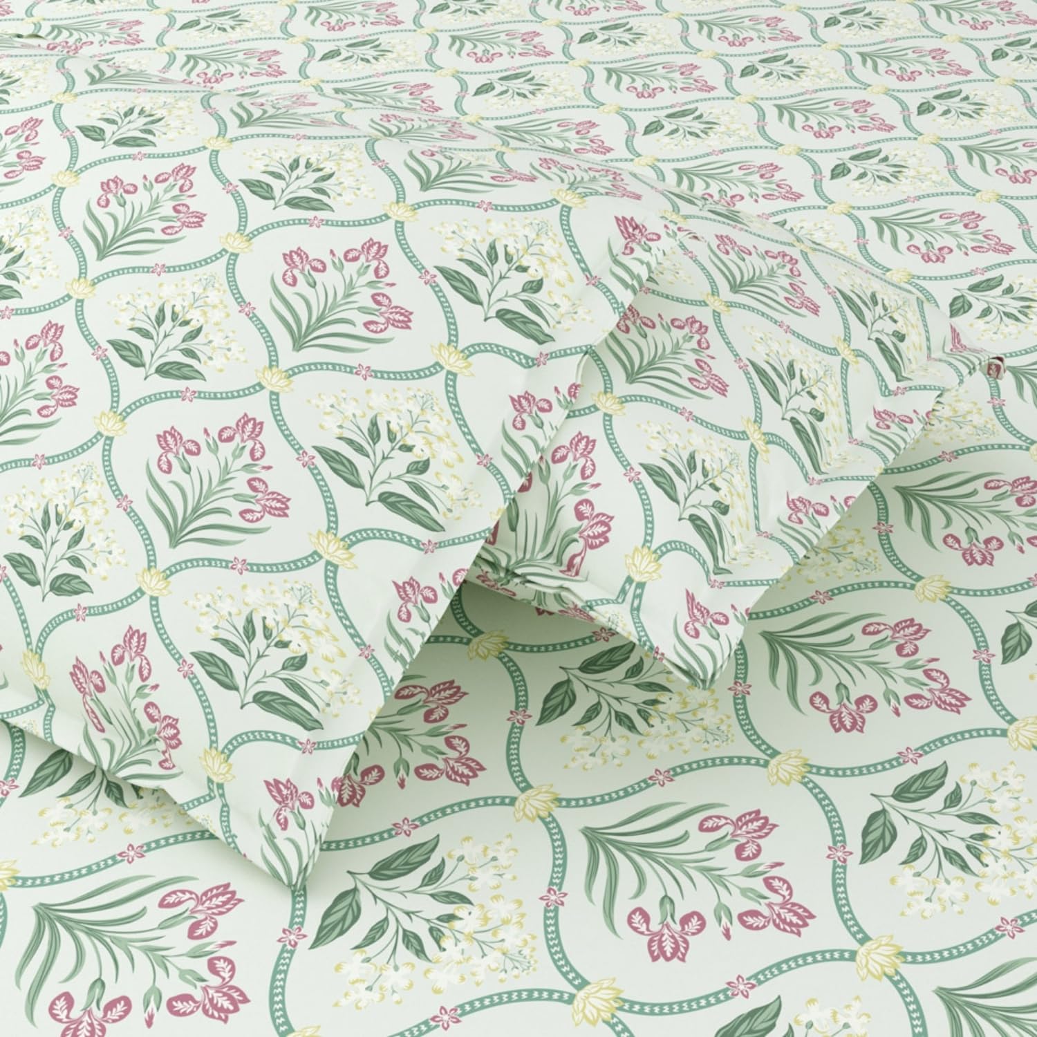 haus & kinder Pure Cotton Queen Size Floral Bedsheet with 2 Pillow Cases, 186 TC Bedsheet for Double Bed, 90X100 Inches Bed Sheet-Green Blossom 1