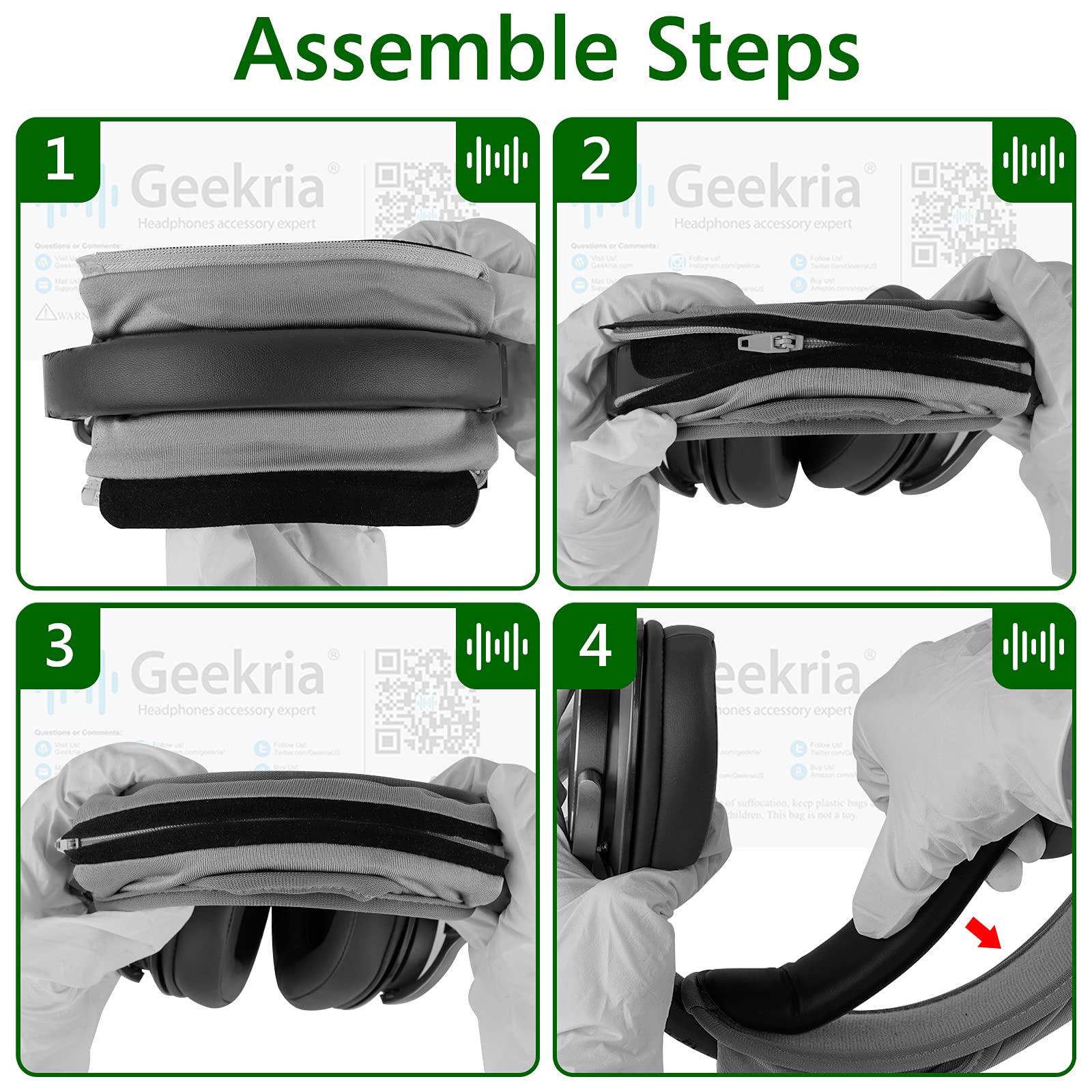 Geekria Medium Hook and Loop Headband Cover + Pad Set/Headband Protector with Zipper/DIY Installation No Tool Needed - Image 4