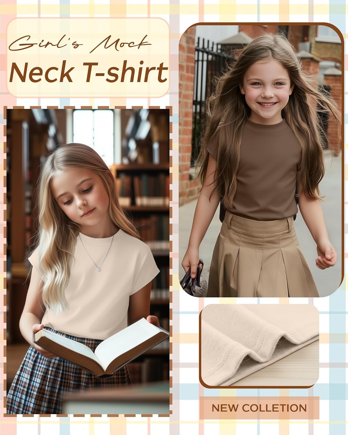 3 Pack Girl's Mock Turtleneck Shirts Kids Cap Sleeve Pullover Tops Loose Fit Summer Casual Basic Tees 5-14 Years - Image 3
