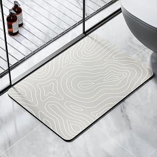 Super Absorbent Bath Mat Bathroom Rugs Washable Quick Dry Non Slip Bathroom Mats Soft Thin Diatomaceous Waterproof Rubber Backed Bath Rug Fit for Under Door Tub Shower Floor 17x24 Beige