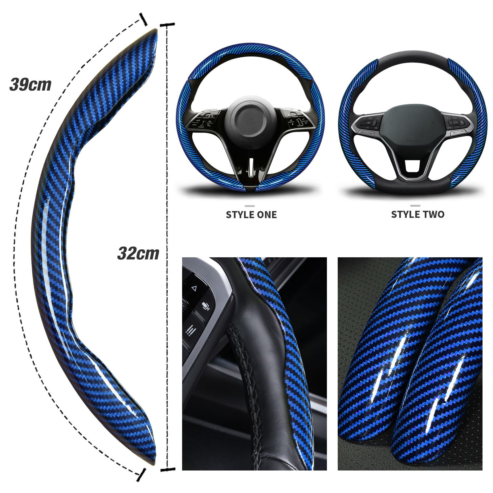 Set 7 Pezzi Accessori Auto In Pelle E Fibra Di Carbonio Con Strass, Coprivolante, Bracciolo, Sottobicchieri, Universale