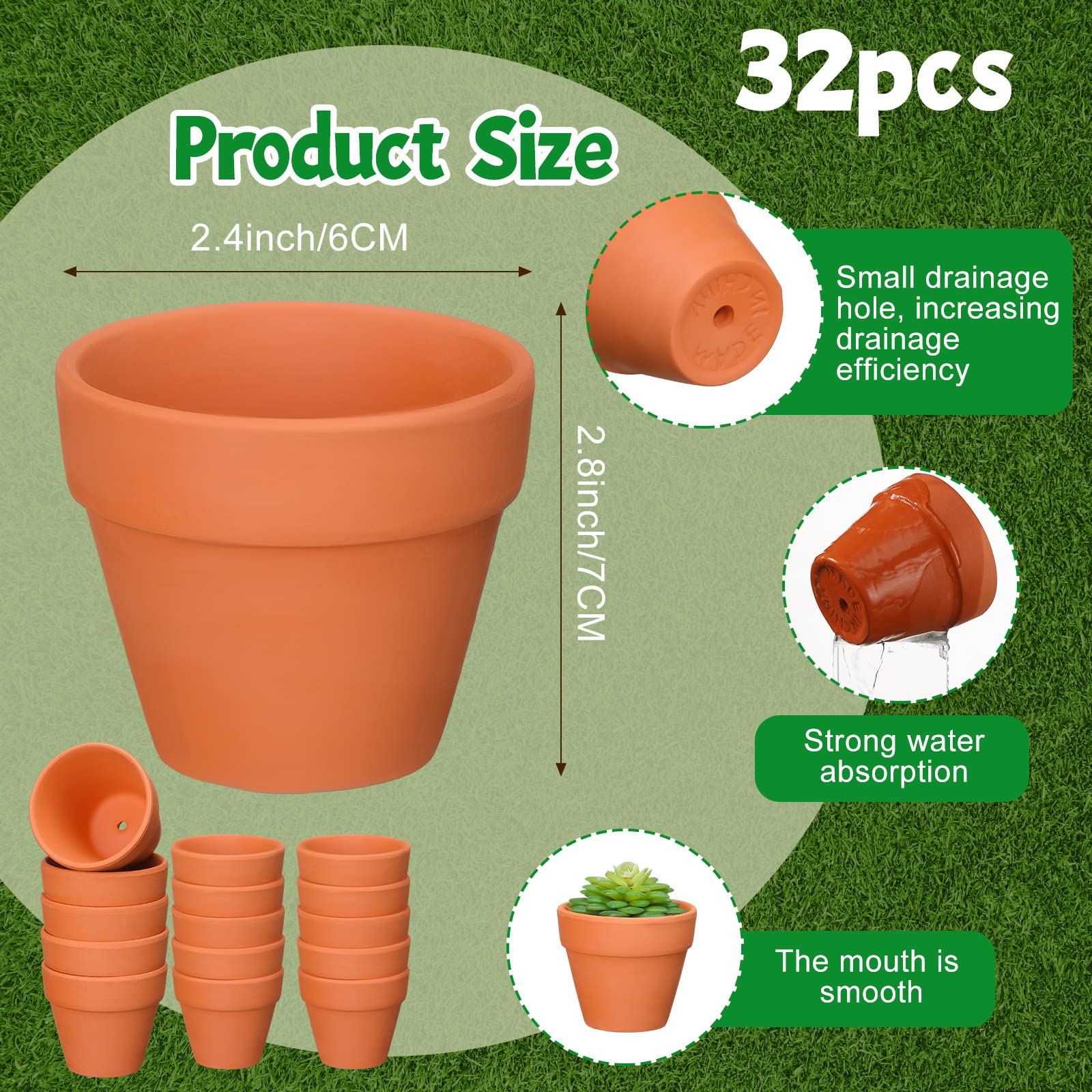 TEPPE-Lot De 12 Pots En Terre Cuite De 7 X 6 Cm, Petits Pots En Argile