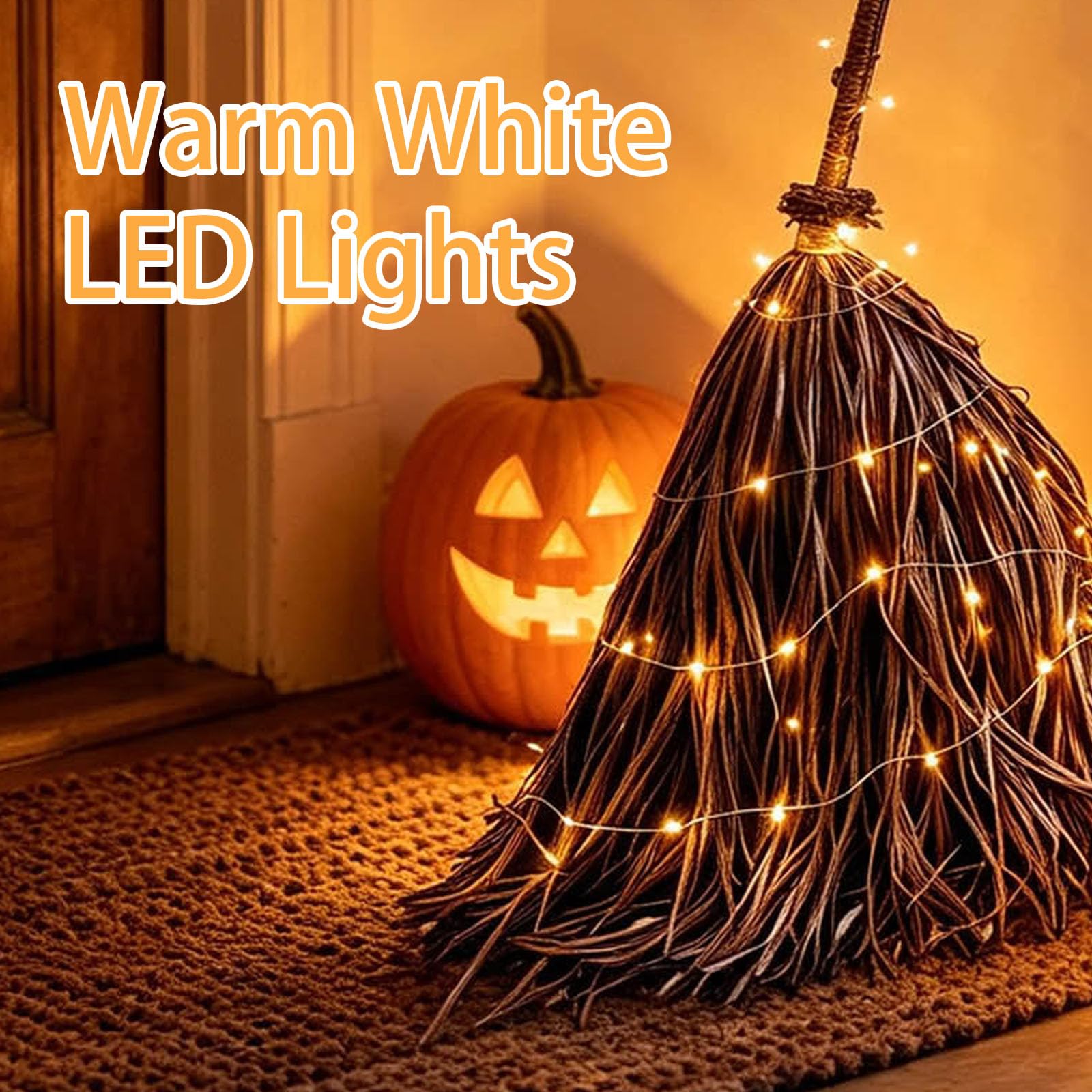 Scopa gigante da strega illuminata da 1,68 m con luci LED bianco caldo, decorazione autunnale rustica in stile fattoria per interni ed esterni, porta d'ingresso, portico, patio, (Coffee, One Size)