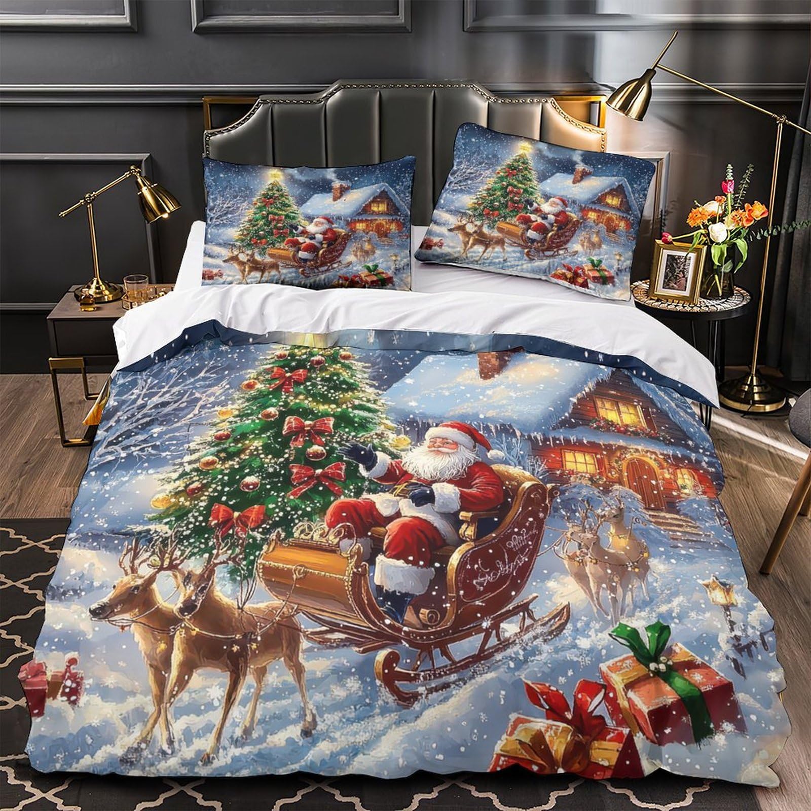 MMDASBVPE Christmas Scene Quilt Cover 3D Print Anti-allergic 3 Pieces Bed Set Hidden Zipper Duvet Cover Ultra Soft Washable for Adults Kids Teens Women Youth Teenagers King（220x240cm）