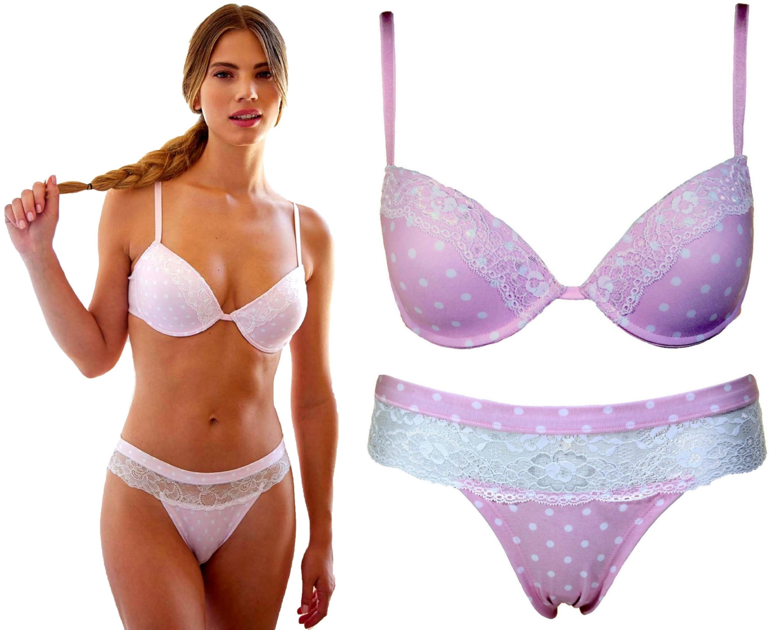 Jadea Coordinato Intimo Donna Completo Reggiseno Push-up e Slip Varie Fantasie