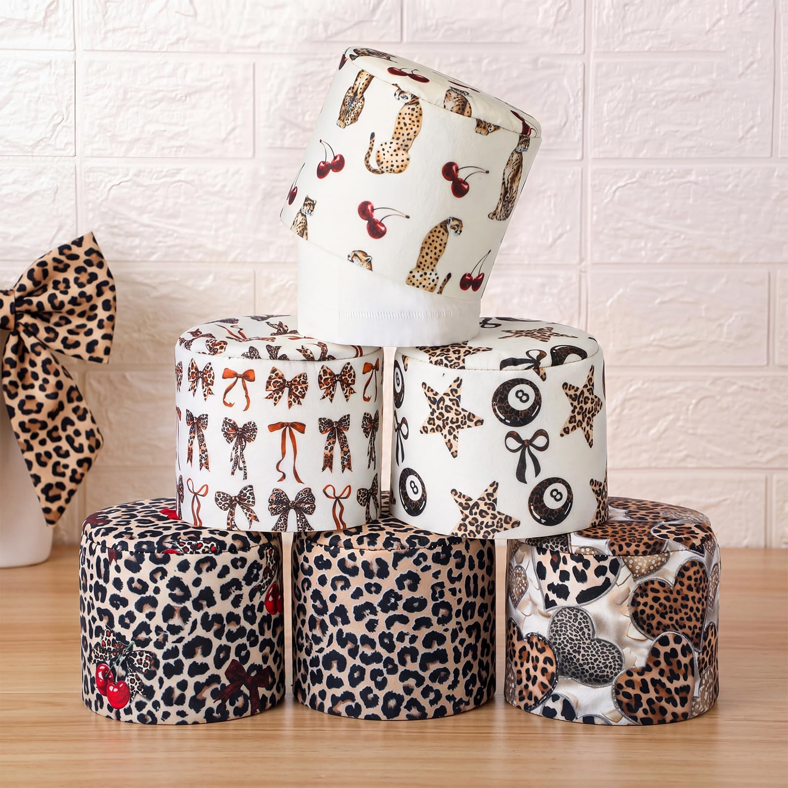 Hoolerry 6 Pcs Decorative Toilet Paper Roll Cover Fit Regular Roll Within 4.3 x 5.1'' Reusable Felt Fabric Toilet Tissue Holder Paper Cover Wrap for Women Gift Bathroom Decor Hotel (Leopard)