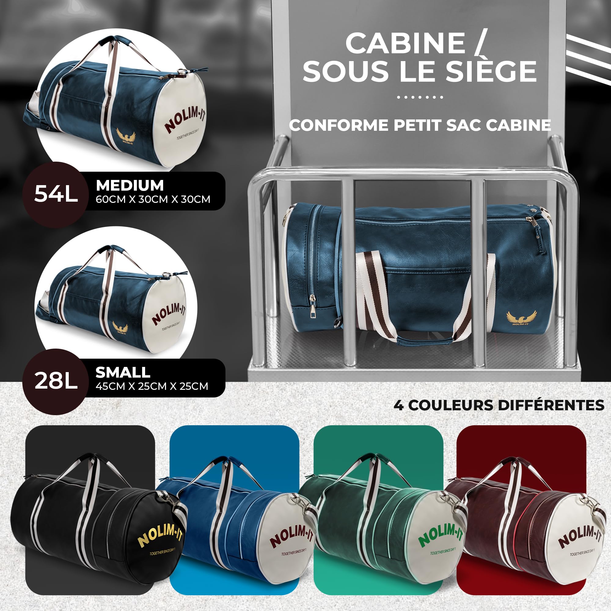 Nolim-it - Bolso de viaje para hombre, bolso de viaje, bolso de viaje, bolso bandolera para mujer, bolso bandolera para mujer, 45 x 25 x 25 x 25 – 60 x 30 x 30 – Small 28 L Medium 54 L – bolsa de