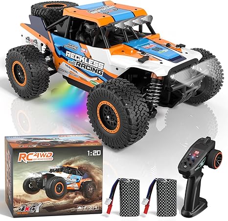 Axirata Remote Control Car, High Speed 40+KM/H All Terrain Fast RC Car Toys, 1:20 Monster RC Truck 4WD 2.4GHz Waterproof Off-Road with Headlight and 2 Rechargeable Batteries Gift for Adults Kids Boys