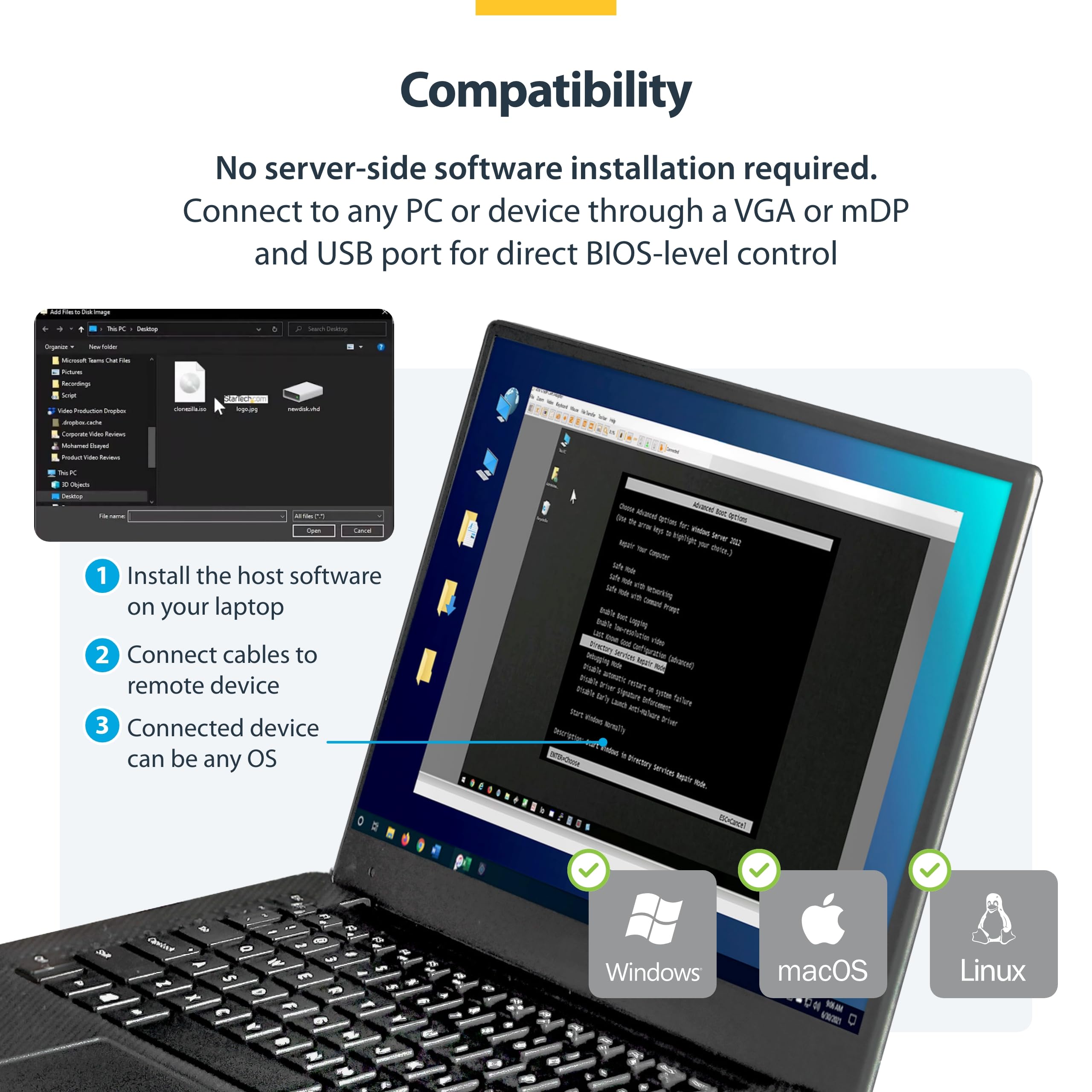 StarTech.com Adattatore Crash cart USB portatile, console KVM USB/VGA/Mini DisplayPort, trasferimento file/acquisizione video