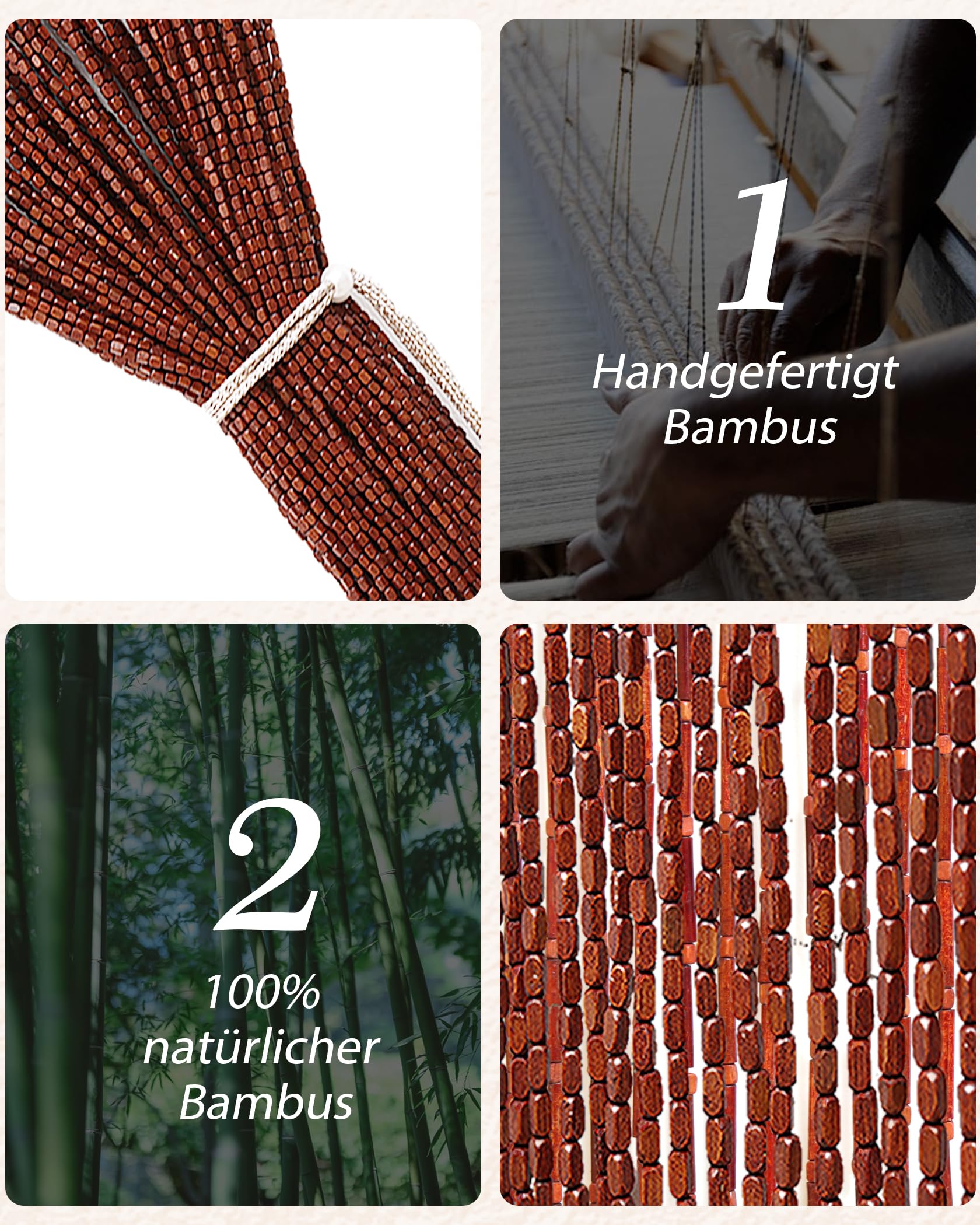 90x200cm Holz Perlenvorhang - 90 Stränge Braun Retro Holzperlenvorhang - Handarbeit Natur Türvorhang Fadenvorhang als Insektenschutz Fliegenschutz für Schlafzimmer Wohnwagen Camping