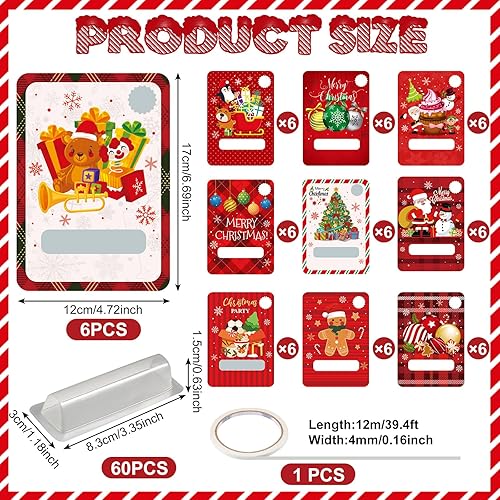 Miniatura 2 de 120 unidades de dinero en efectivo de Navidad para regalo en efectivo, bolsa de plástico transparente con cinta de doble cara para Navidad,