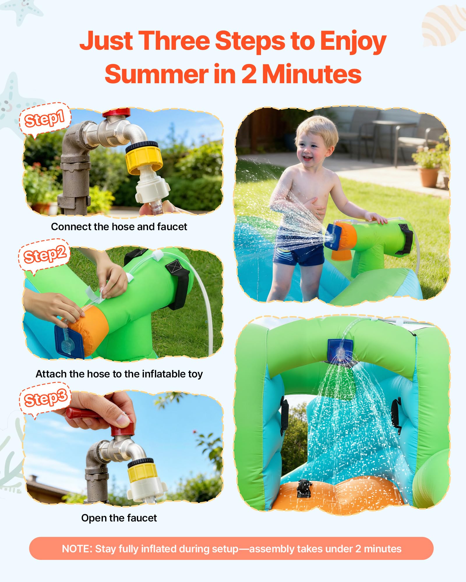 VEVOR Castillo Hinchable 344 x 374 x 213 cm, Parque Infantil Inflable con Tobogán Acuático, Aro de Baloncesto, Piscina de Chapoteo y Lanzamiento de Aros de Agua para 3 a 4 Niños de 3 a 8 Años