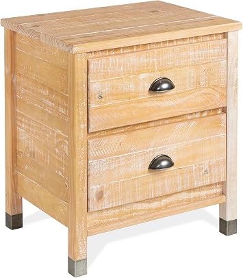 Camaflexi Baja Night Stand / 2 Drawer / Solid Wood / Rustic Bedside Table for Bedroom, Living Room, Sofa Couch, Hall / Metal Drawer Pulls, Barnwood Finish, Brown