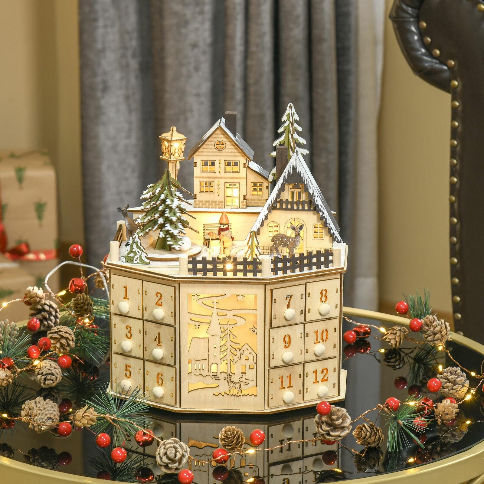 Weihnachts Adventskalender Aus Holz mit LED Beleuchtung – Die Perfekte Dekoration für Zuhause Und Partys
