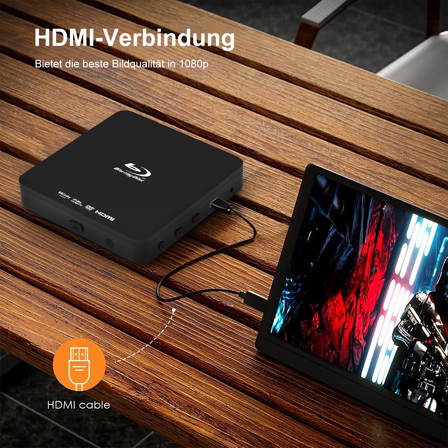 Full HD 1080P Blu Ray Disc Player mit Dolby Audio, Alle DVDs und Region B 2 Blu-Ray Filme Spielen, Unterstützung für Max 128G USB-Flash-Laufwerk + HDMI/AV-Ausgang + Eingebautes PAL/NTSC mit Kabeln