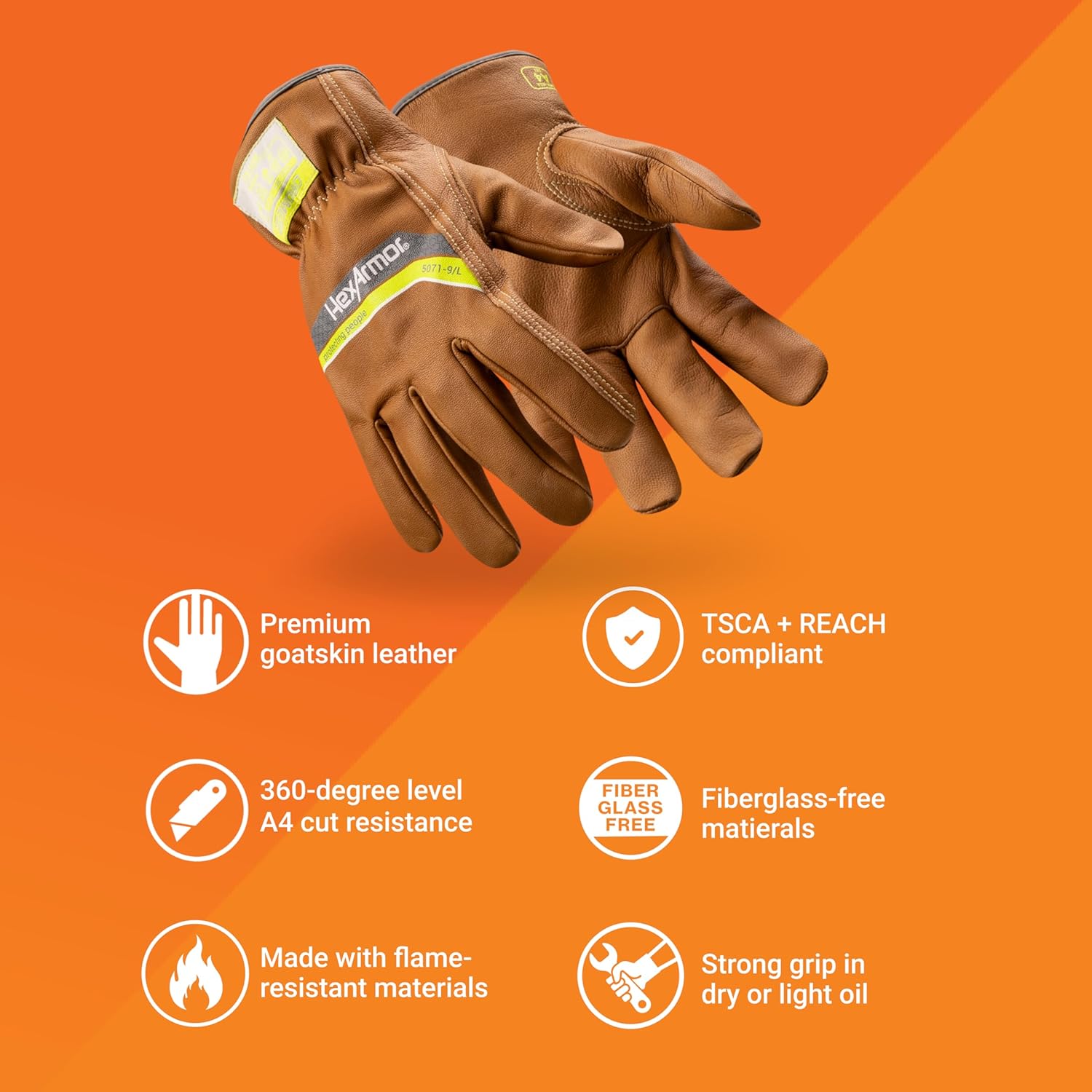HexArmor Chrome SLT Goatskin Work Gloves, Oil & Slip Resistant, Cut-Resistant (ANSI A4–A9), Impact & Non-Impact