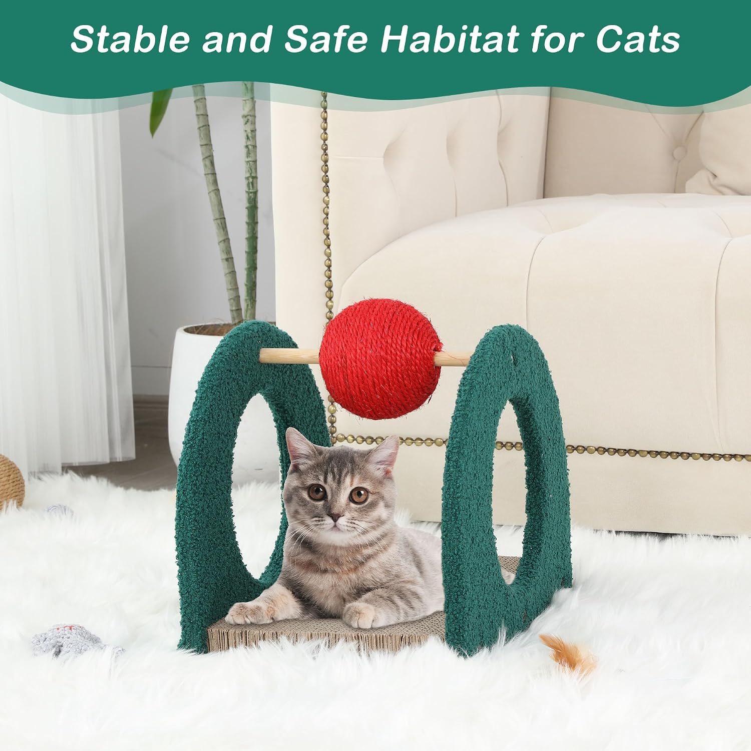 review Cat Scratch Bed Cat Scratcher Toy with Ball Scratching Ball for Cats and Kittens, Interactive Solid Wood Scratcher Pet Toy Durable Board Pads Prevents Furniture Damage