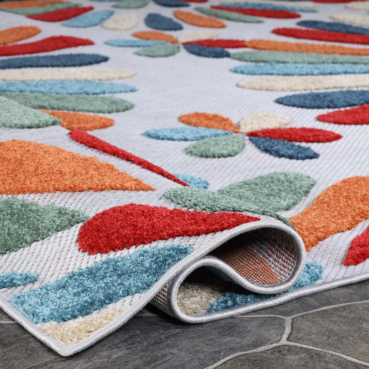 Superior Indoor Outdoor Area Rug, Oversized Floral Rugs Perfect for Patio, Poolside, Backyard, Playroom, Kitchen, Dining Room Floor Cover, Marigold Collection, 5' 6" x 8', Multicolor