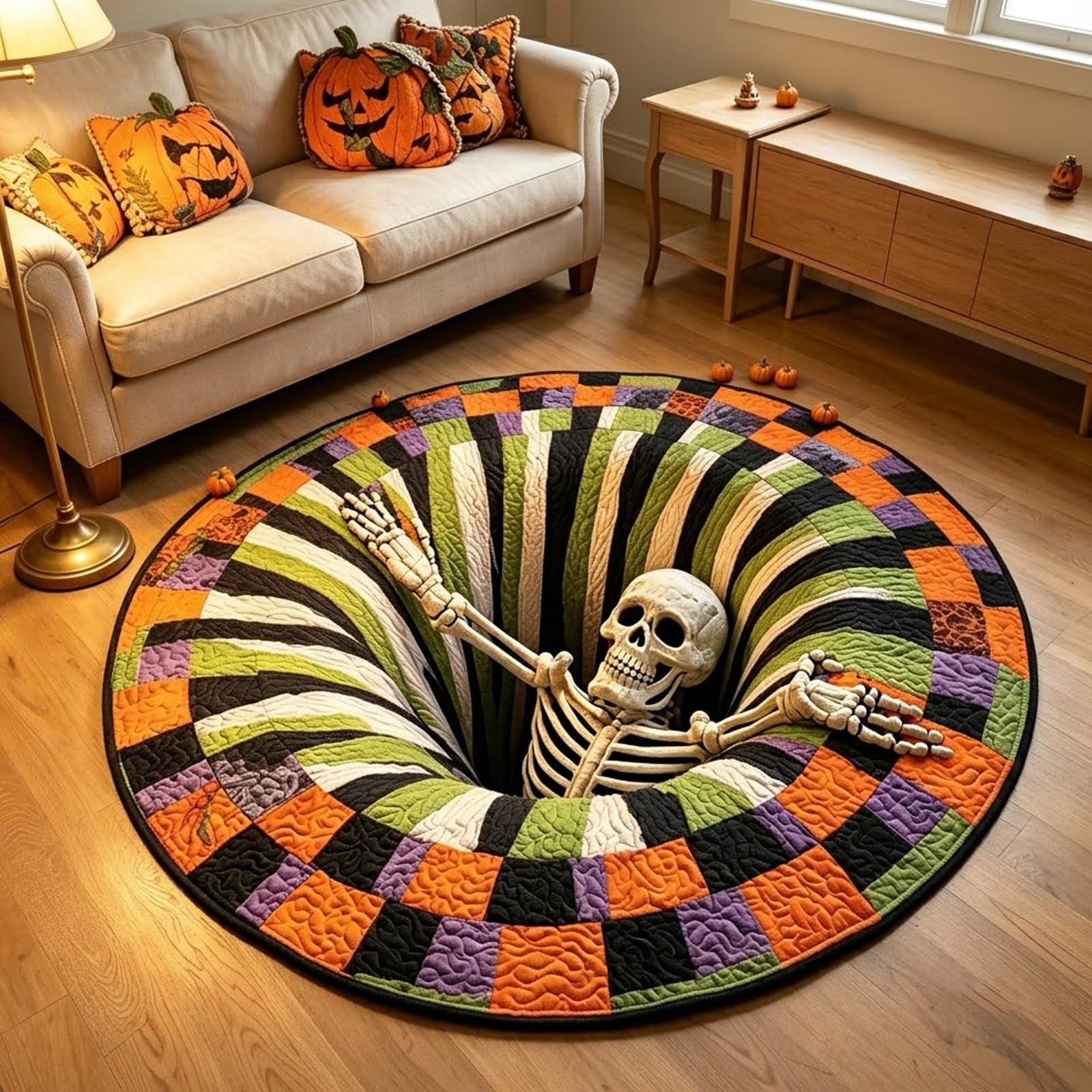 3D Skeleton Bottomless Illusion Rug | Spooky Halloween Home Decor