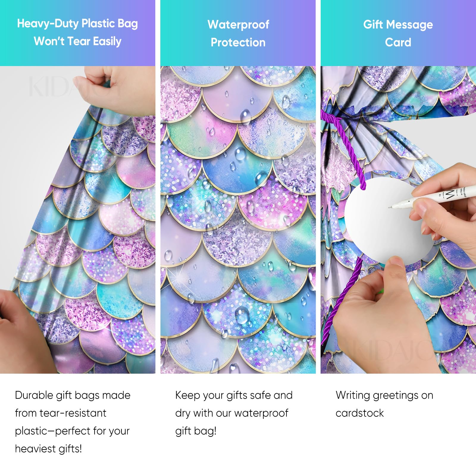 KIDAJOY 1 Pcs Extra Large Plastic Gift Bags Mermaid Rainbow 56"x 36" Jumbo Gift Bags for Baby Girls Mermaid Themed Birthday Party Favors Supplies